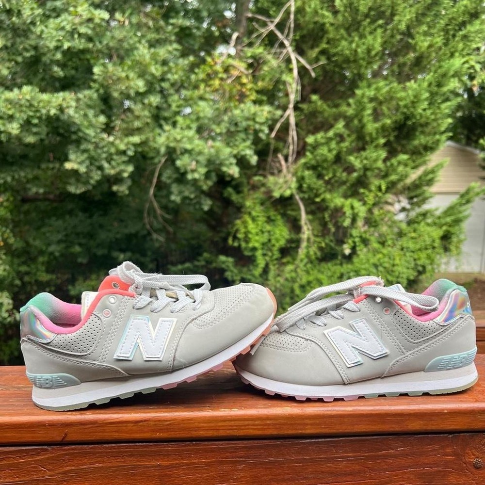 New Balance 574 Youth 2 Pink Blue Grey Pink  Iridescent Running Sneaker